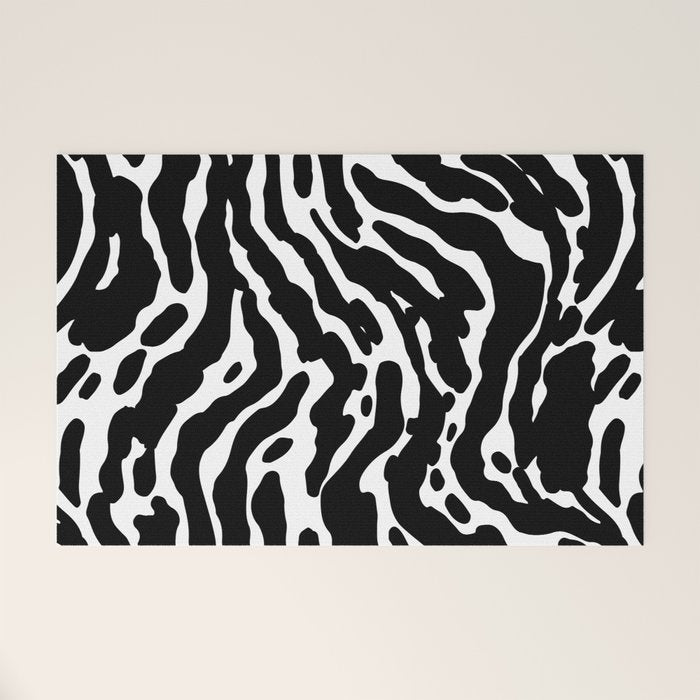 Abstract black and white paint stripe pattern Welcome Mat Gallery Image 1