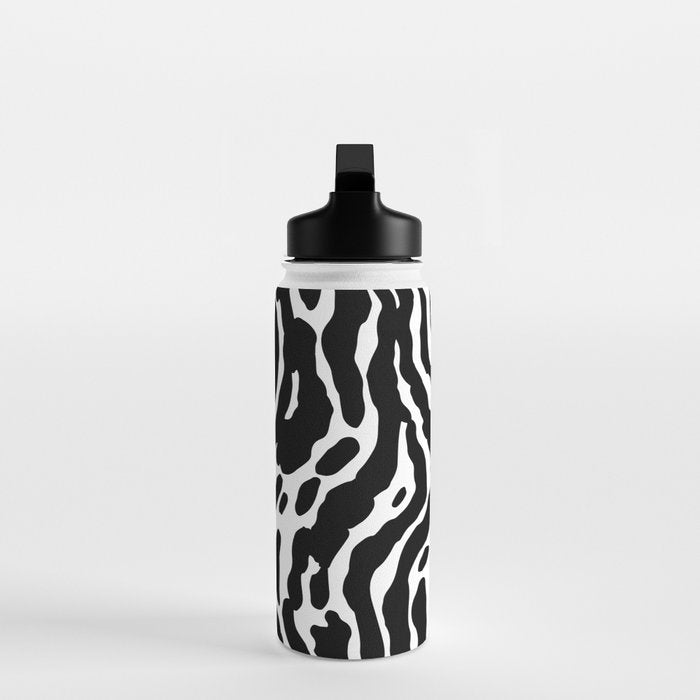 Abstract black and white paint stripe pattern Water Bottle Gallery Image 3