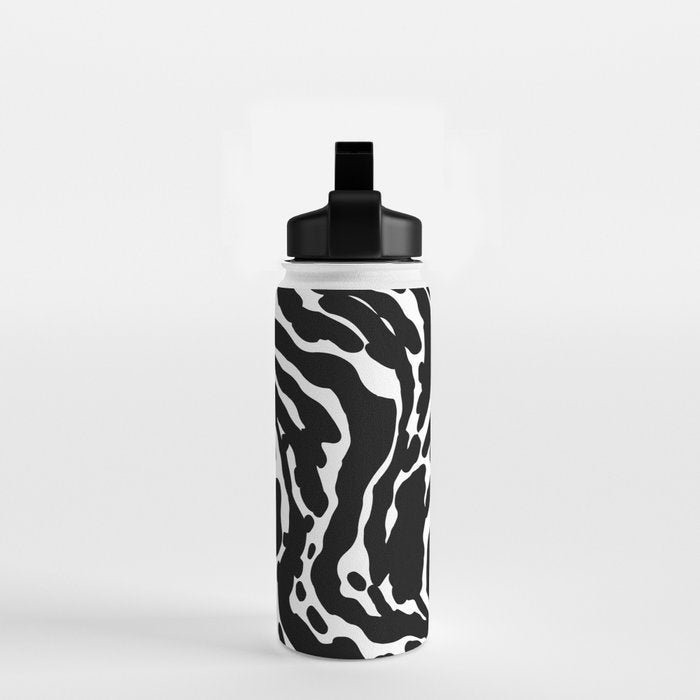 Abstract black and white paint stripe pattern Water Bottle Gallery Image 2