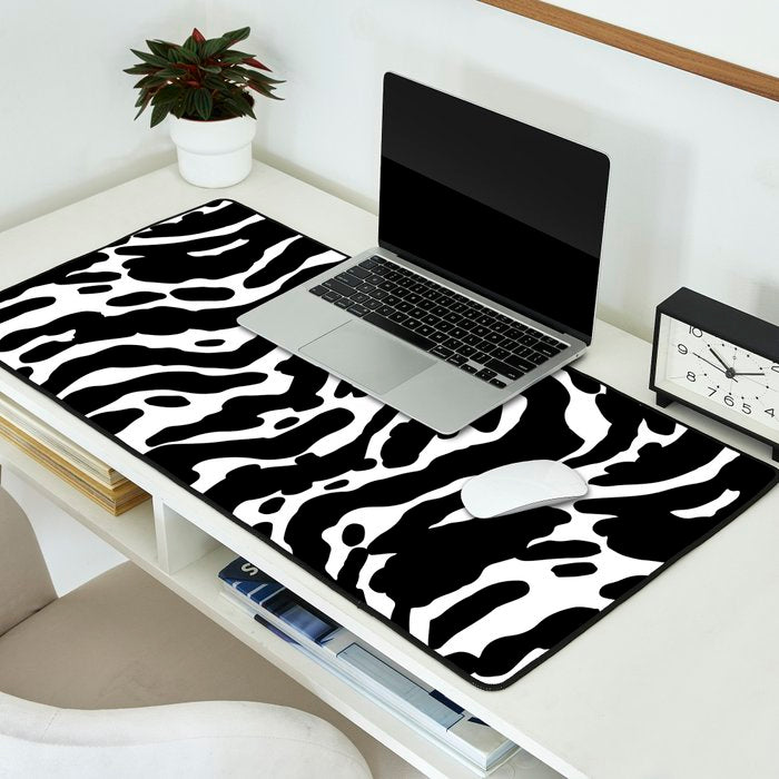 Abstract black and white paint stripe pattern Desk Mat Gallery Image 2