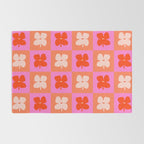 Retro Tropical Checkered Floral Pattern Rug Gallery Image 2