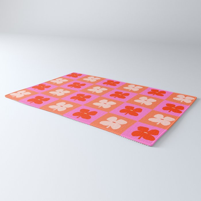 Retro Tropical Checkered Floral Pattern Rug Gallery Image 3