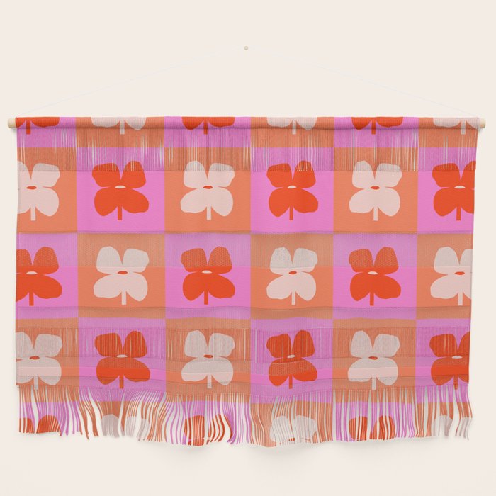 Retro Tropical Checkered Floral Pattern Wall Hanging Gallery Image 1