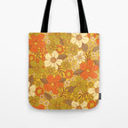 Retro 60s/70s Orange & Olive Green Floral Tote Bag Gallery Image 1