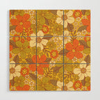 Retro 60s/70s Orange & Olive Green Floral Wood Wall Art Gallery Image 1