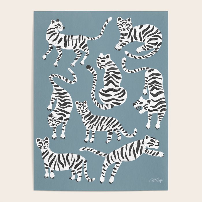 Tiger Collection - White on Blue Poster Gallery Image 1