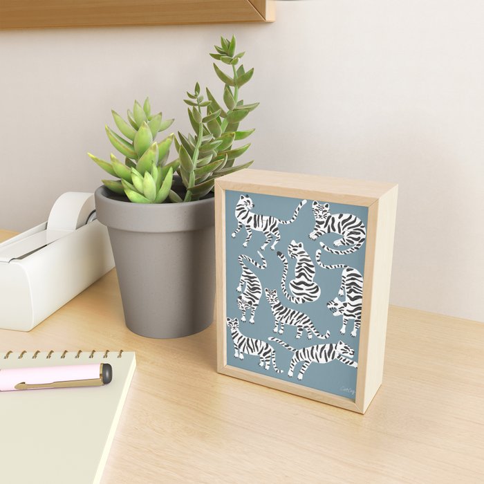 Tiger Collection - White on Blue Mini Art Print Gallery Image 2