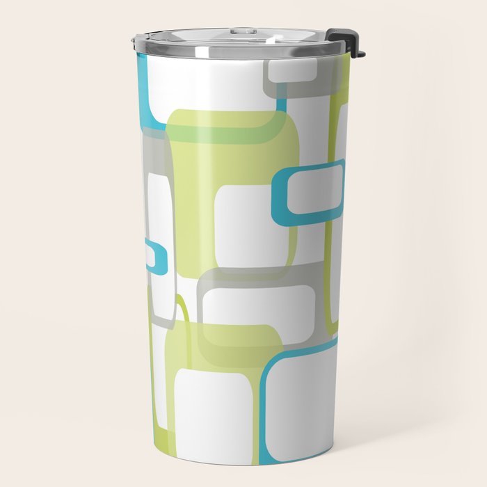 Mid-Century Modern Rectangle Design Blue Green and Gray Travel Mug Gallery Image 2