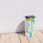 Mid-Century Modern Rectangle Design Blue Green and Gray Travel Mug Gallery Image 4