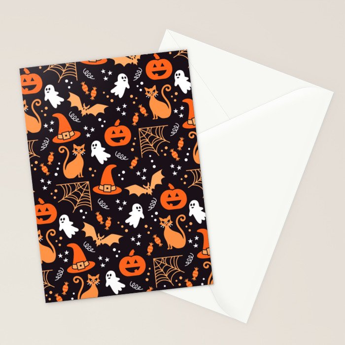 Halloween party illustrations orange, black Stationery Card Gallery Image 2
