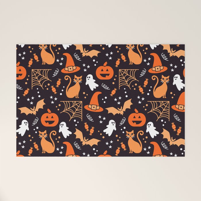 Halloween party illustrations orange, black Welcome Mat Gallery Image 1