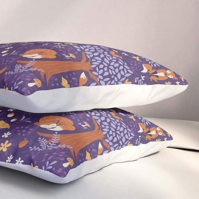 Foxes Playing in a Purple Forest Pillow Sham Gallery Image 3