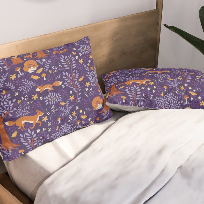 Foxes Playing in a Purple Forest Pillow Sham Gallery Image 2