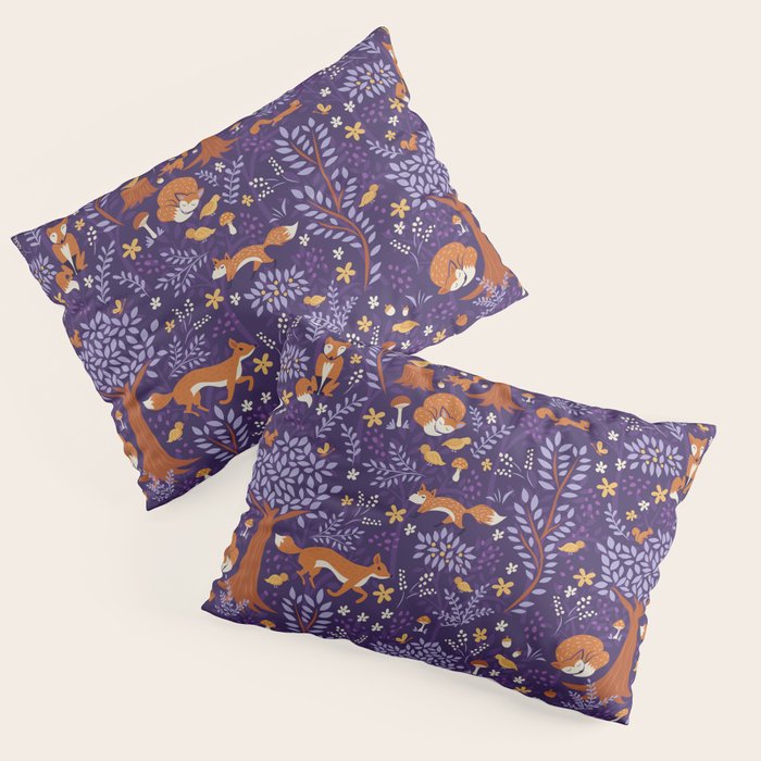 Foxes Playing in a Purple Forest Pillow Sham Gallery Image 3