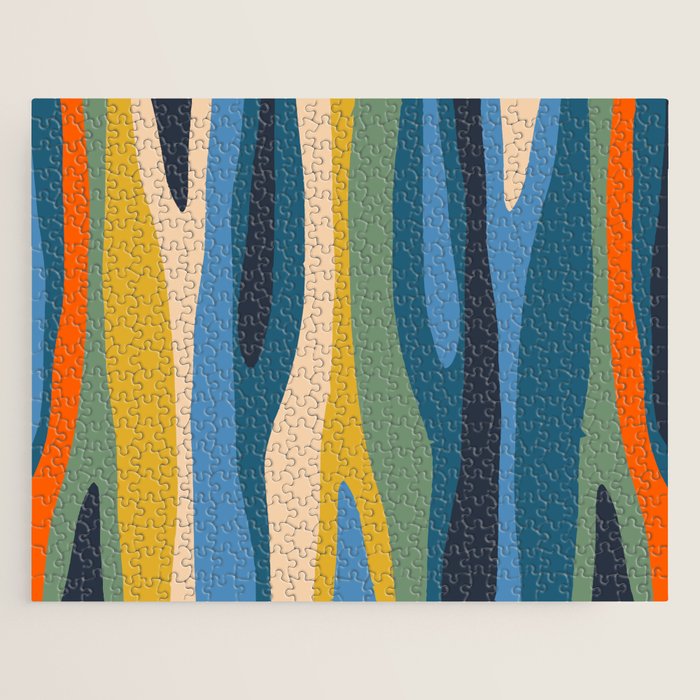 Wild Stripes Modern Abstract Pattern Blue Mustard Green Orange  Jigsaw Puzzle Gallery Image 1