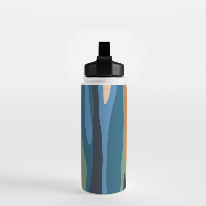Wild Stripes Modern Abstract Pattern Blue Mustard Green Orange  Water Bottle Gallery Image 2