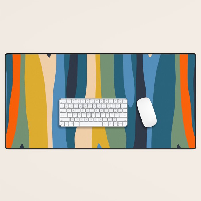 Wild Stripes Modern Abstract Pattern Blue Mustard Green Orange  Desk Mat Gallery Image 1