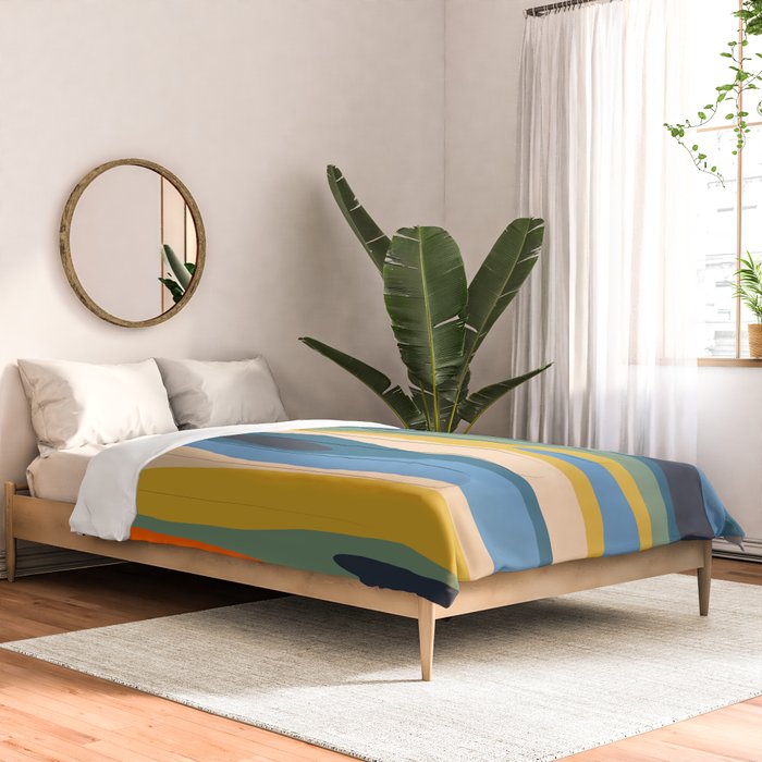 Wild Stripes Modern Abstract Pattern Blue Mustard Green Orange  Comforter Gallery Image 2