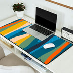 Wild Stripes Modern Abstract Pattern Blue Mustard Green Orange  Desk Mat Gallery Image 2