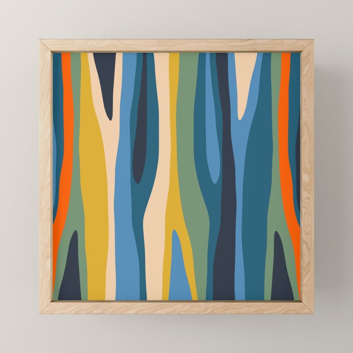 Wild Stripes Modern Abstract Pattern Blue Mustard Green Orange  Mini Art Print Gallery Image 1