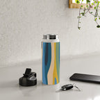Wild Stripes Modern Abstract Pattern Blue Mustard Green Orange  Water Bottle Gallery Image 4