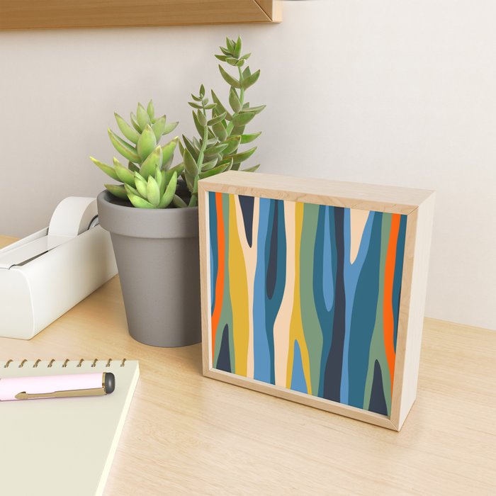 Wild Stripes Modern Abstract Pattern Blue Mustard Green Orange  Mini Art Print Gallery Image 2
