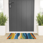 Wild Stripes Modern Abstract Pattern Blue Mustard Green Orange  Welcome Mat Gallery Image 3