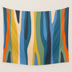 Wild Stripes Modern Abstract Pattern Blue Mustard Green Orange  Wall Tapestry Gallery Image 4