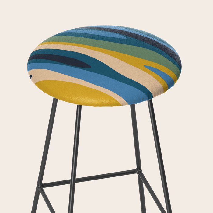 Wild Stripes Modern Abstract Pattern Blue Mustard Green Orange  Stool Gallery Image 2
