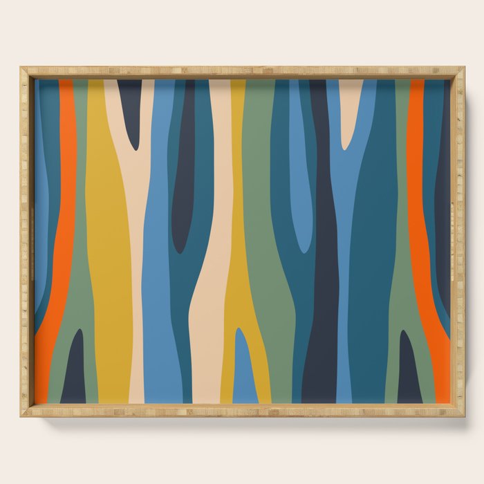 Wild Stripes Modern Abstract Pattern Blue Mustard Green Orange  Serving Tray Gallery Image 1