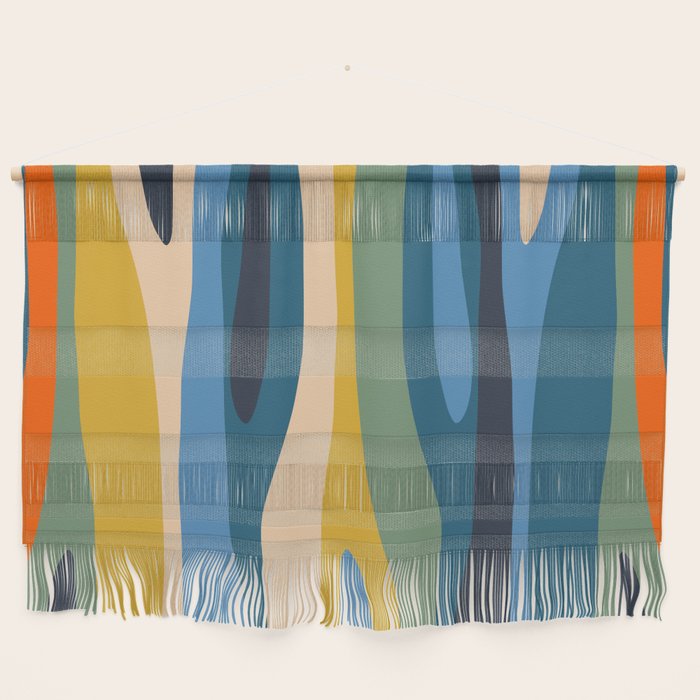 Wild Stripes Modern Abstract Pattern Blue Mustard Green Orange  Wall Hanging Gallery Image 1