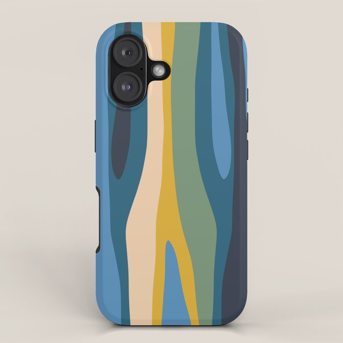 Wild Stripes Modern Abstract Pattern Blue Mustard Green Orange  iPhone Case Gallery Image 1