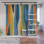 Wild Stripes Modern Abstract Pattern Blue Mustard Green Orange  Wall Mural Gallery Image 1