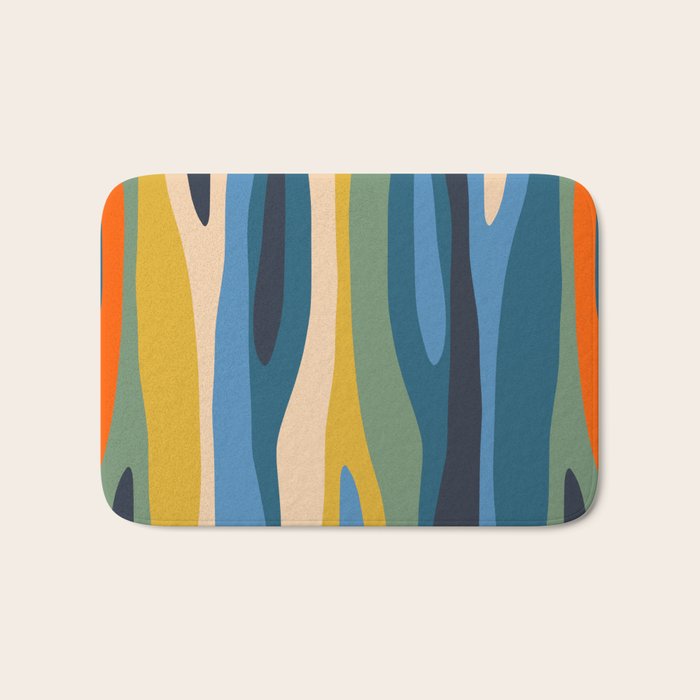 Wild Stripes Modern Abstract Pattern Blue Mustard Green Orange  Bath Mat Gallery Image 1