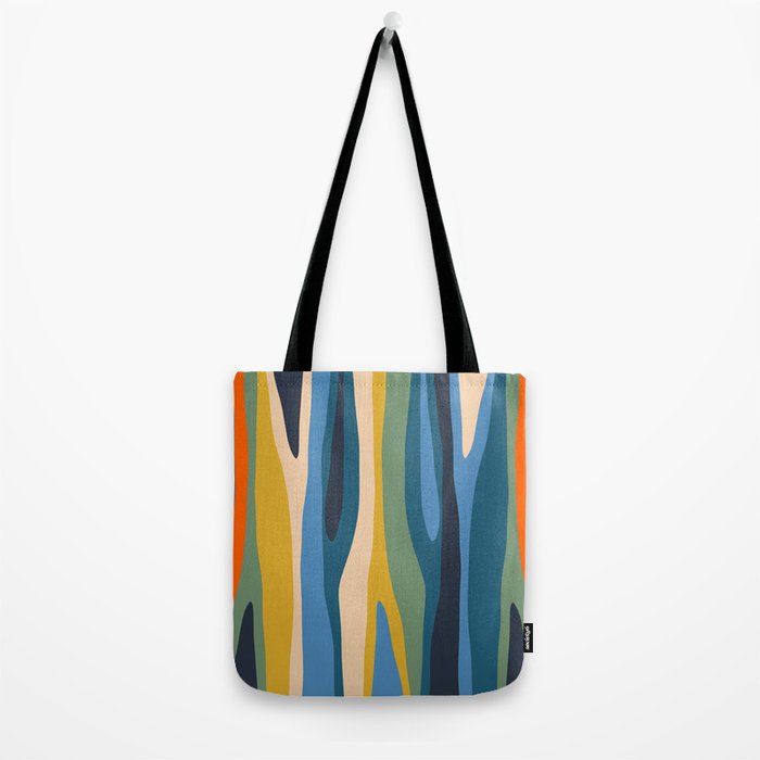 Wild Stripes Modern Abstract Pattern Blue Mustard Green Orange  Tote Bag Gallery Image 2