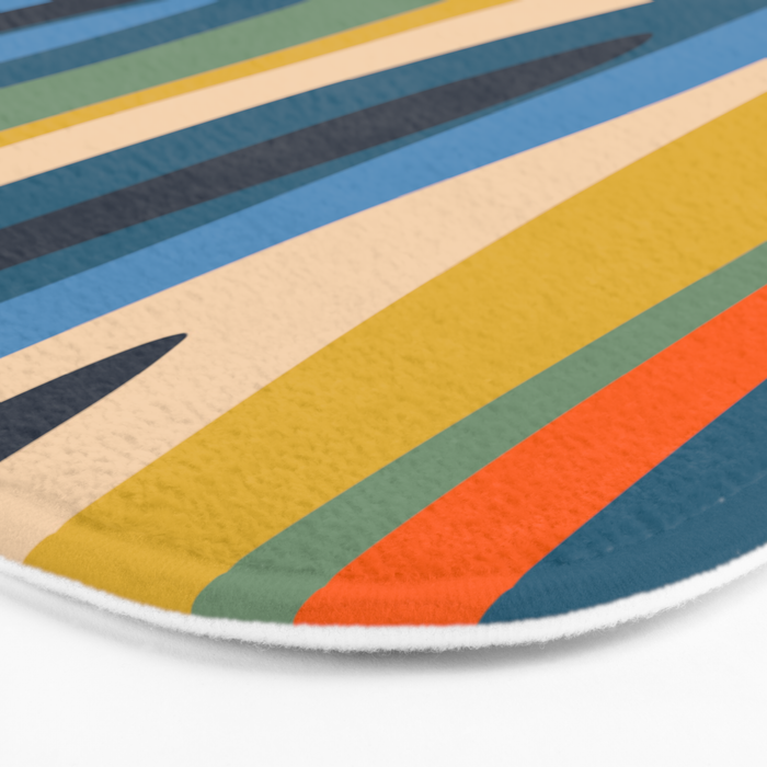 Wild Stripes Modern Abstract Pattern Blue Mustard Green Orange  Bath Mat Gallery Image 3