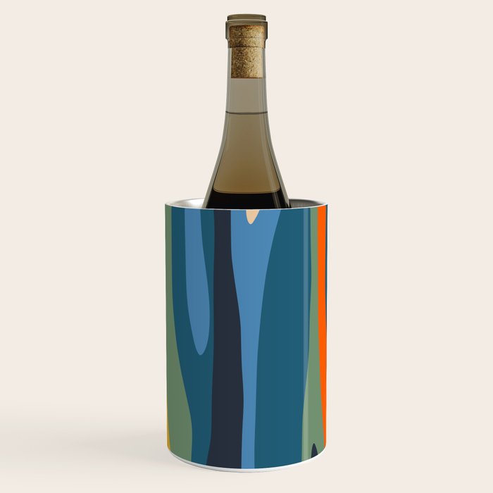 Wild Stripes Modern Abstract Pattern Blue Mustard Green Orange  Wine Chiller Gallery Image 3