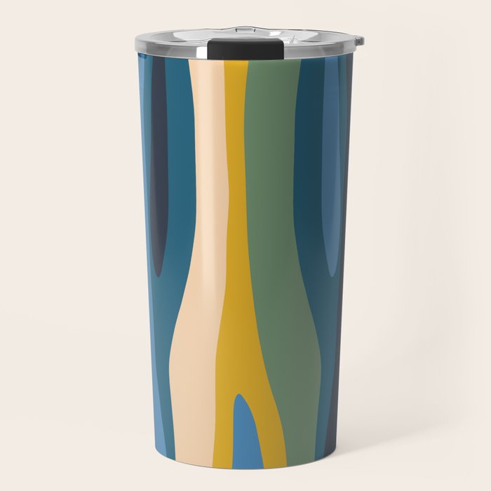 Wild Stripes Modern Abstract Pattern Blue Mustard Green Orange  Travel Mug Gallery Image 1