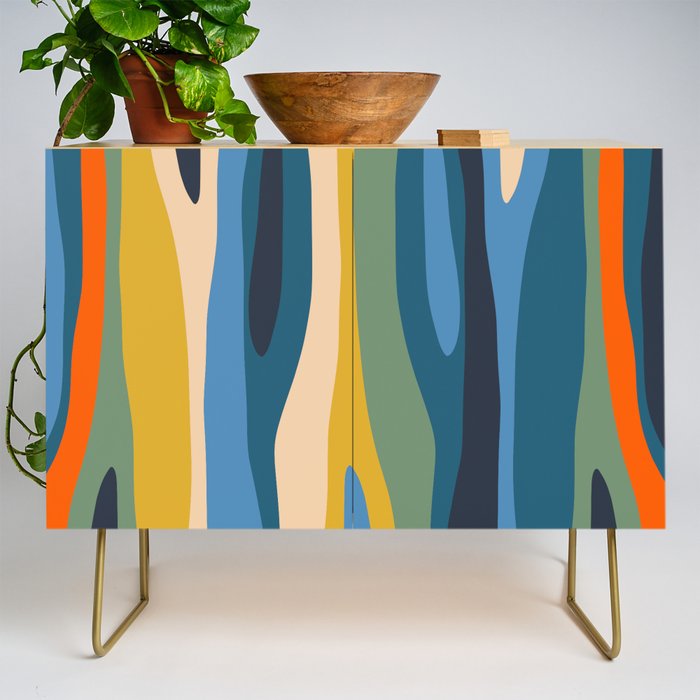 Wild Stripes Modern Abstract Pattern Blue Mustard Green Orange  Credenza Gallery Image 1