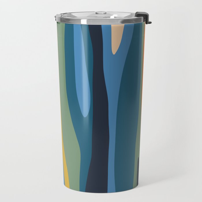 Wild Stripes Modern Abstract Pattern Blue Mustard Green Orange  Travel Mug Gallery Image 2