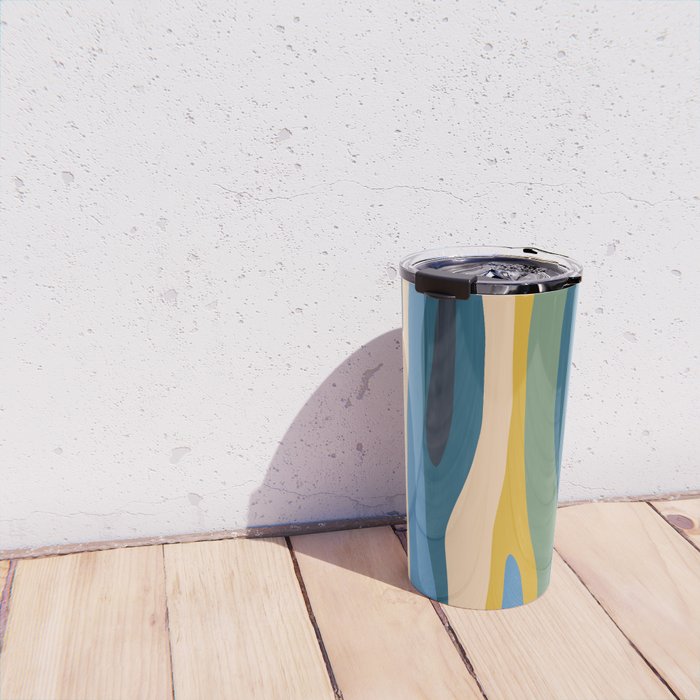 Wild Stripes Modern Abstract Pattern Blue Mustard Green Orange  Travel Mug Gallery Image 4