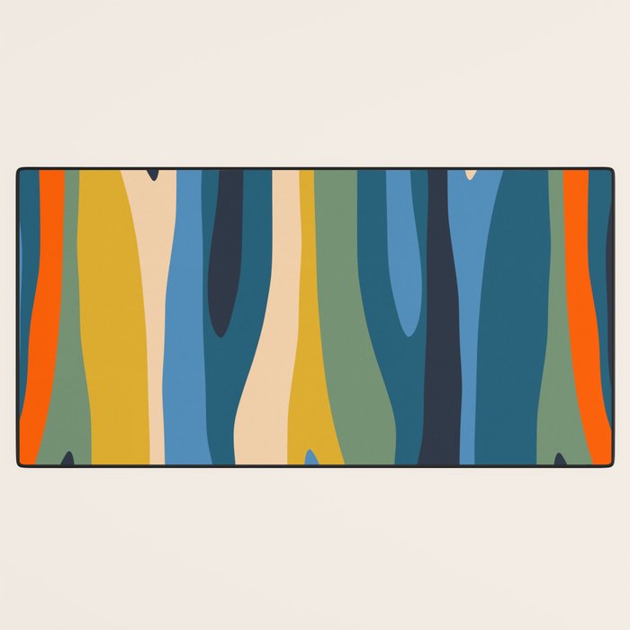 Wild Stripes Modern Abstract Pattern Blue Mustard Green Orange  Desk Mat Gallery Image 3