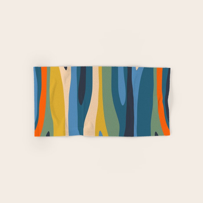 Wild Stripes Modern Abstract Pattern Blue Mustard Green Orange  Bath Towel Gallery Image 1