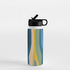 Wild Stripes Modern Abstract Pattern Blue Mustard Green Orange  Water Bottle Gallery Image 1
