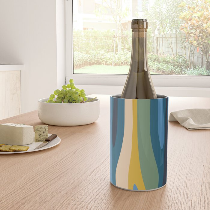 Wild Stripes Modern Abstract Pattern Blue Mustard Green Orange  Wine Chiller Gallery Image 4