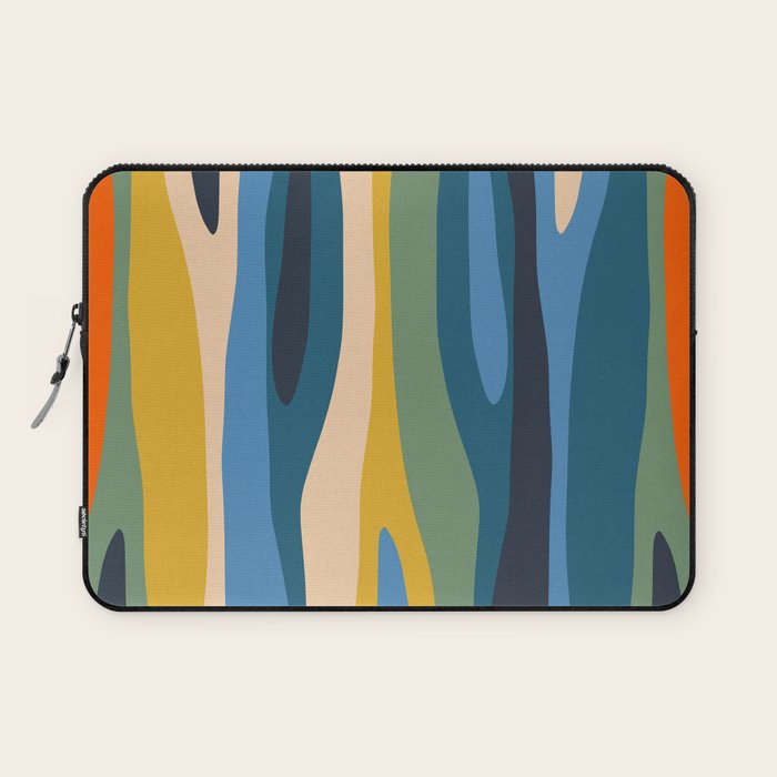 Wild Stripes Modern Abstract Pattern Blue Mustard Green Orange  Laptop Sleeve Gallery Image 1