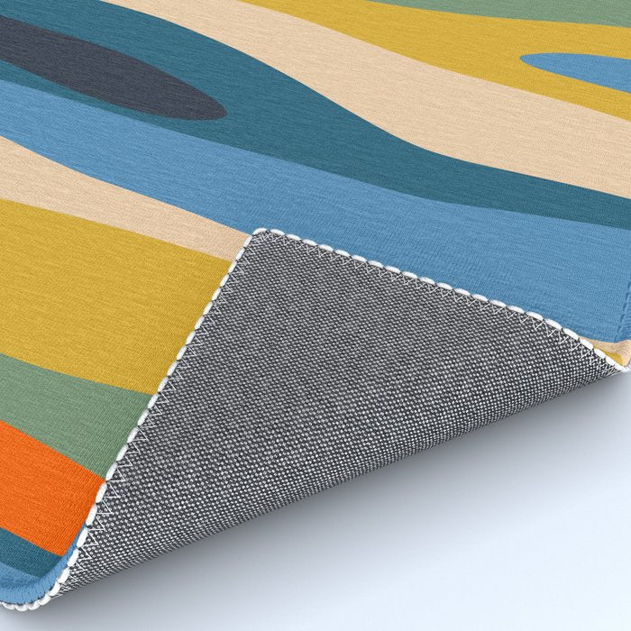 Wild Stripes Modern Abstract Pattern Blue Mustard Green Orange  Rug Gallery Image 4