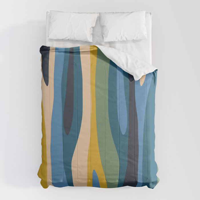 Wild Stripes Modern Abstract Pattern Blue Mustard Green Orange  Comforter Gallery Image 6