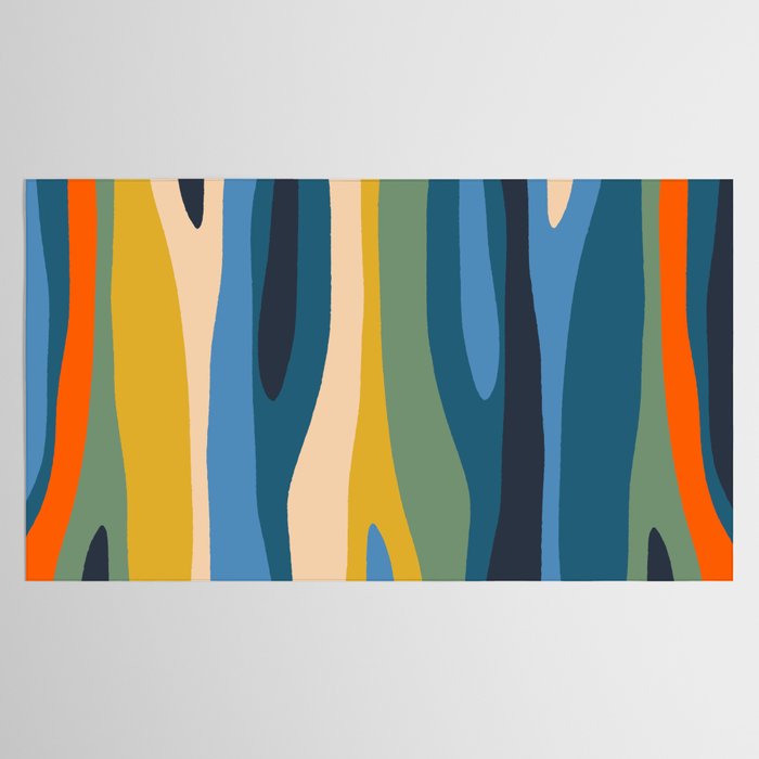 Wild Stripes Modern Abstract Pattern Blue Mustard Green Orange  Tablecloth Gallery Image 2