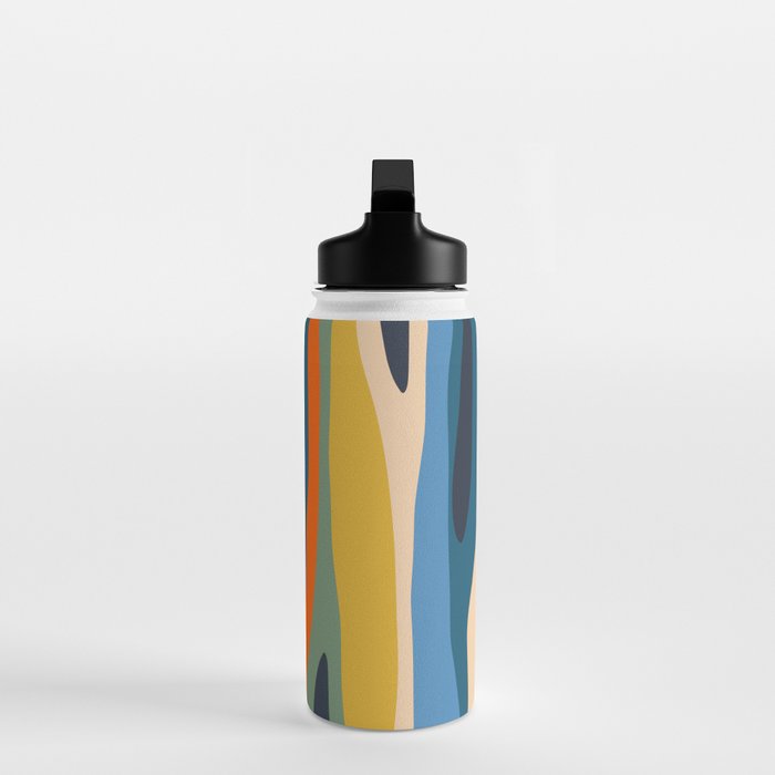 Wild Stripes Modern Abstract Pattern Blue Mustard Green Orange  Water Bottle Gallery Image 3
